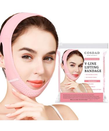 COSDAD Reusable Double Chin Reducer,Face Lift Tape,Face Slimming Strap Face Slimmer Shaper for Women,Breathable Comfortable V Line Lifting Mask,Innovative Lifting Technology,One Fits All,Pink