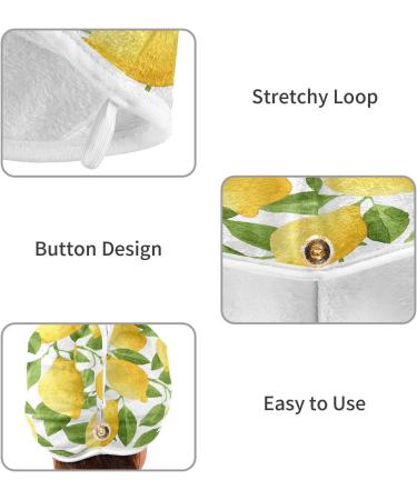 Watercolor Lemons Dry Hair Cap & Quick Drying Towel Set - Super Absorbent Soft Comfortable | 2 Piece Button Headband - Buy Online on GoSupps.com