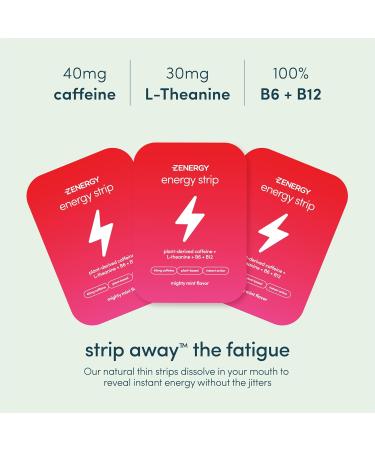 ZENERGY Energy Oral Strips - Mint Flavor | 40mg Caffeine 30mg L-Theanine 100% B6 & B12 | Vegan Sugar-Free Instant Energy | 1 Tin (30 Strips - Buy Online on GoSupps.com