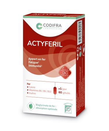 Actyferil Compl ment Alimentaire - Apport en Fer et Fatigue - Cuivre Vitamines Inuline - Fabrication Fran aise Origine V g tale - 60 G lules