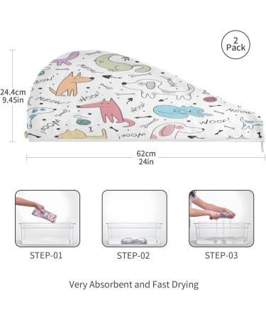 Shop Doodle Lovely Animals Dry Hair Cap Set - Quick Drying Super Absorbent Soft & Comfortable Towel with Button Headband | International Shipping Available - Buy Online on GoSupps.com