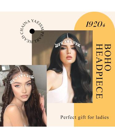 YAEISM Silver Head Chain Pearls Pendant Headpiece Sparkly Rhinestone Boho Headpiece Shiny Tassel Hair Chain Bridal Party Costume Hair Accessories for Women and Girls - Buy Online on GoSupps.com