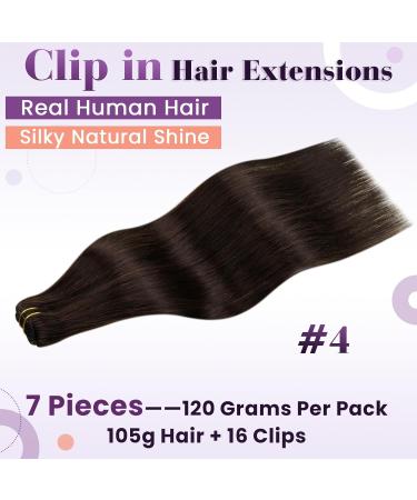 Laavoo Clip In Extensions - Real Brown Hair 35cm 105g 7 Pieces - Dark Brown #4 for Natural Look - Buy Online on GoSupps.com