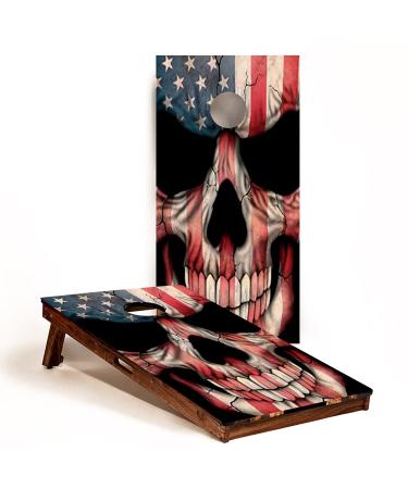 GRAPHIX Express - American Flag Cornhole Board Wrap - C22 American Flag Skull - Laminated Weatherproof Vinyl Decal - Easy Bubble-Free Application - Stickers Dimensions: 2' x 4' - Set of 2