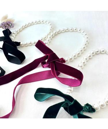 VSILAY Elegant Dark Green Velvet Loop Choker Necklace for Women | Imitation Pearls Collarbone Chain | Y2K Wedding Jewelry & Gift - Buy Online on GoSupps.com