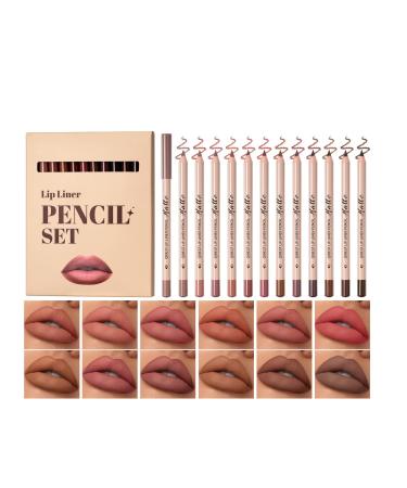 Lot de 12 crayons l vres en velours mat - Plump Nude - Couleur douce et cr meuse - Durable - Tr s pigment - Maquillage naturel des l vres