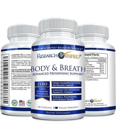Research Verified Body & Breath Natural Deodorant & Freshener - Bad Breath & Body Odor Supplement - 60 Count (3 Months Supply) - Buy Online on GoSupps.com