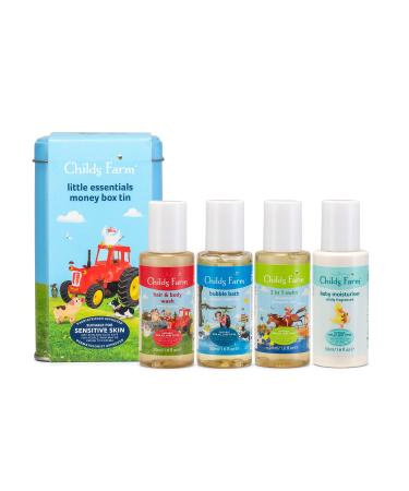 Childs Farm | Baby Little Essentials Money Box Tin | Baby Bedtime Bubbles 50ml Baby Moisturiser 50ml Baby Wash 50ml and Nappy Cream 15ml |Suitable for Dry Sensitive and Eczema-Prone Skin Child Gift