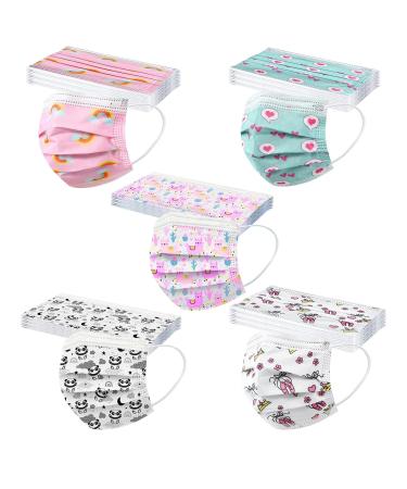50PCS Kids Disposable Childrens Cartoon Colors Printing 3Ply Protective Breathable Comfortable Anti Dust Face Bandanas(B-008