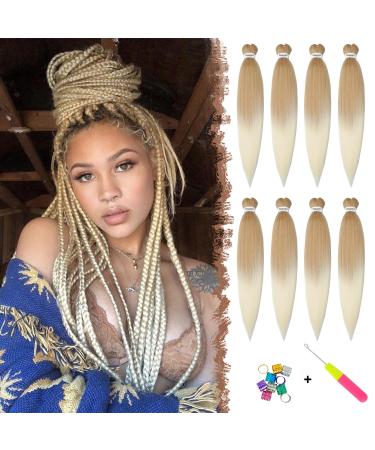 Feshfen Pre Stretched Extension Hair for Braids 55 cm 8 pieces Presed Braid Hair Extensions Yaki-Texture Synthetic Hair Extensions Ez BraIding Hair Hair extension T27/613# 55 cm (8 Pack) T27/613#