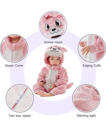 COOKY.D Baby Hooded Rompers | Winter Flannel Jumpsuit Pajamas | 30-36 Months | Pink - Buy Online on GoSupps.com