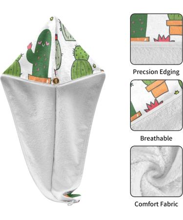 Seamless Cute Cactus Hair Towel 2 Pack | Super Absorbent Quick Dry Hair Turbans for Women & Girls - Buy Online on GoSupps.com