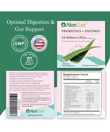 AloeCure Daily Probiotics 10 Billion CFU for Digestive Support 8 Strains 6 Prebiotics & Enzymes - Digestive Supplement with Bromelain for Women & Men - Gut Support Digestive Relief 30 Caps x 6btls - Buy Online on GoSupps.com