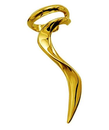 Ear Charms 'Flame ' Ear Cuff Long Sculptural Non-pierced Right Earring/Jacket EZ Care Gold on Sterling Silver