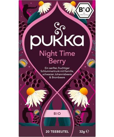  Pukka Pukka 4-pack of organic fruit-based tea bags "Night Time Berry " featuring chamomile lavender echinacea and elderberry for a peaceful evening's rest - Buy Online on GoSupps.com