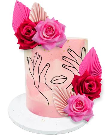 JeVenis Rosa Acrylic Minimalist Art Lady Face Cake Topper Pink Rose Cake Topper Gold Palm Leaves Wedding Cake Toppers for Wedding Bridal Shower Birthday Party - Buy Online on GoSupps.com