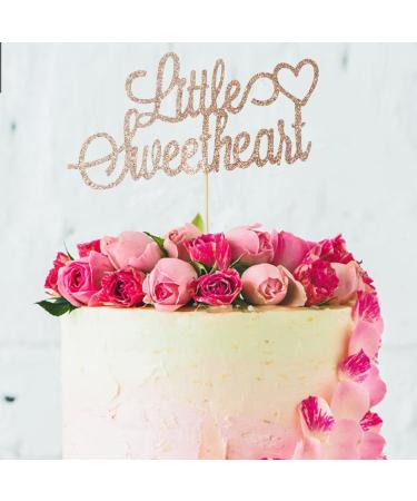 zxyxka Little Sweetheart Cake Topper Rose Gold Glitter Sweet Love Wedding Bridal Shower Valentine's Day Cake Picks Valentine's Day Theme Baby Shower Kids Birthday Party Cake Decorations Supplies