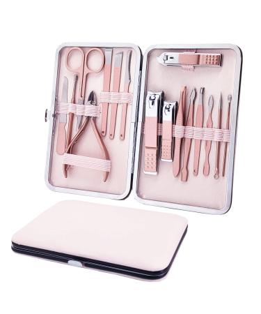 SHICEN Manicure Set Professional Nail Clippers Kit Pedicure Care Tools Professional Women Grooming Kit -Premium Stainless Steel with Pink Travel Case Set 16PC Great Gift(Rose Gold)
