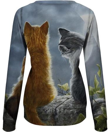 Women's Animal Print Sweater Top - Casual Long Sleeve Round Neck Blouse - Spring/Fall Tees - Blue - Size XL - Buy Online on GoSupps.com