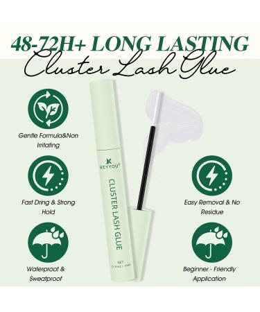 Buy KEYYOU Cluster Lash Glue 10ML - Strong Hold Waterproof Latex-Free Clear Adhesive for DIY Lash Clusters - Ideal for Sensitive Eyes - Buy Online on GoSupps.com