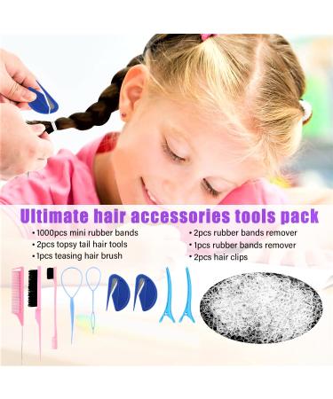 79style Hair Elastic Set with 1000 Clear Rubber Bands, Cutter, Teasing Brush, Comb, Edge Brush, Clips, Topsy Tail Tool - for Toddlers and Braiding - Buy Online on GoSupps.com