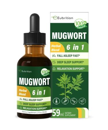 Mugwort Herb Liquid Drops for Sleep Support Mugwort Leaves(Artemisia vulgaris) All in 1 Formula for Relaxation Support Herbal Supplement with Valerian Chamomile Tulsi Lavender Extract.2oz Original 2 Ounce