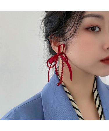 Feyley Red Loop Earrings - Exaggerated Tassel & Crystal Long Drop Jewelry for Women & Girls - Buy Online on GoSupps.com