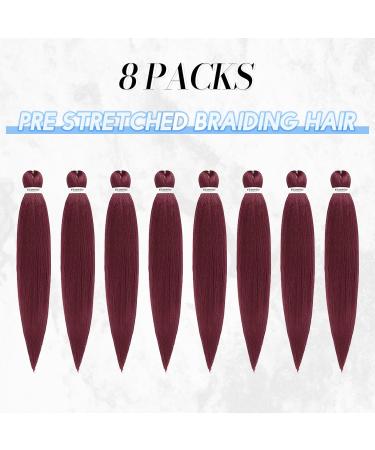 Feshfen Pre-Stretched Burgundy Braid Hair Extensions - 65cm Yaki Texture (8 Pack) for Easy Braiding - Buy Online on GoSupps.com