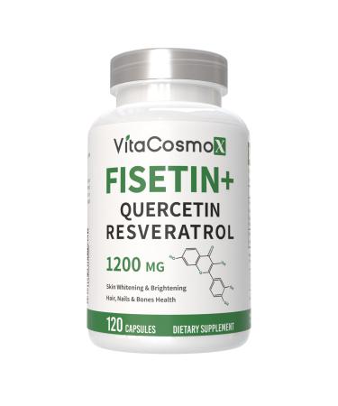 VitaCosmoX Fisetin Quercetin Resveratrol Supplement 1 200 mg 120 Veggie Capsules 100% Vegetarian Non-GMO & Gluten Free
