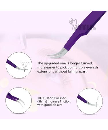 ZAMAHA UK Lash Extension Tweezers | Japanese Stainless Steel | Boot Shape Curved | 3D 4D 6D Angled Tip | Purple Precision Tools | Pack of 2 - Buy Online on GoSupps.com