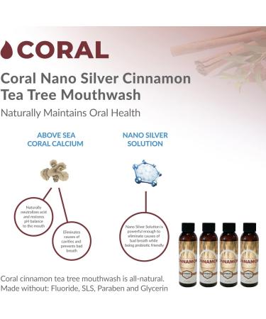 Coral Nano Silver Cinnamon Mouthwash - Alcohol & Fluoride Free, Soothes Mouth Sensitivity, Prevents Bad Breath - 3.4oz (Pack of 4) - Buy Online on GoSupps.com