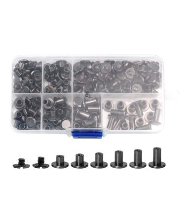 90 Sets Chicago Screws Assorted Kit  6 Sizes of Round Flat Head Leather Rivets Metal Screw Studs for DIY Leather Craft and Bookbinding (M5 X 4  5  6  8  10  12) (Black)