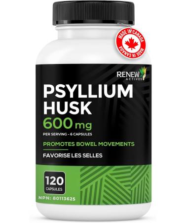 Renew Actives Psyllium Husk 1200MG per 2 Capsules Bulk-Forming Laxative & Soluble Fiber for Digestive Health Regularity & Adult Wellness Pure Ingredients Made in Canada 120 Capsules - Buy Online on GoSupps.com