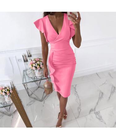 Briskorry V-Neck Floral Business Dress for Women - Elegant Summer Festival Dresses with Ruffled Hems - Buy Online on GoSupps.com