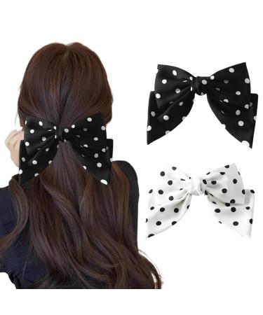 Ypkia French Polka Dot Hair Clip with Bow Hair Bow Clip Large Hair Bows Women's Hair Accessory for Women Girls (Black White)