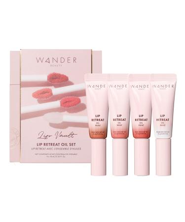 Wander Beauty Lip Retreat Vault - Clean Makeup Gift Set - 4 in 1 Tinted Lip Oil Bundle - Moisturizing Lip Gloss With Avocado Vitamin E & Rosehip - Luxurious Lip Care for Dry Lips - 4 Pc Beauty Gift