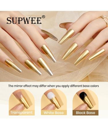 SUPWEE Chrome Nail Powder Liquid Mirror Nail Polish Metallic Glitter Gold Mermaid Glitter Nail Polish Quick Dry Pearl Iridescent Aurora Nail Art Varnish MJY002 - Buy Online on GoSupps.com