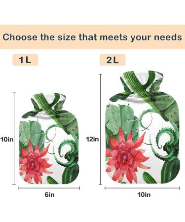 NAANLE 2L Transparent Hot Water Bottle - Green Cactus Flowers for Menstrual Cramps Pain Relief & Heat Therapy - International Shipping - Buy Online on GoSupps.com