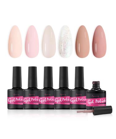 Beauty7 UV Nail Polish Set 6 Colours 7 ml Manicure Gift for Beginners Nail Art Salon DIY Gel Polish Shellac Nail Polish UV Gel Set for Nail Design Milk Tea