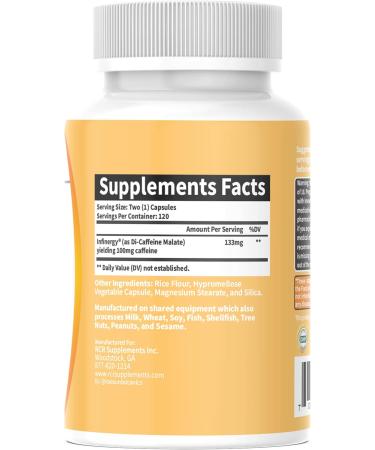 RaeSun Botanics Infinergy Di-Caffeine Malate 133mg Capsules 120ct for Energy Caffeine Pills Sustained Release Long Lasting Focus & Concentration No Crash Nootropic Brain Booster - Buy Online on GoSupps.com