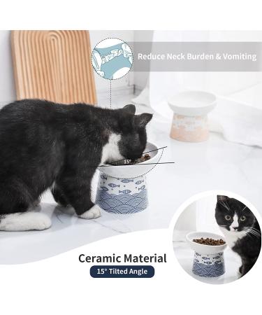 Tamaykim Ceramic Tilted Raised Cat Bowls Set - 8 oz Food and Water Dishes for Kitties - Porcelain Elevated Pet Dish, Set of 2 Orange & Blue - Buy Online on GoSupps.com