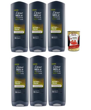 Italian Gourmet E.R. Dove Men+Care 3 in 1 Shower Gel Sport Care Active + Bath Shower for Body Face and Hair with 24 Hour Care Effect 6 x 250 ml + Polpa Italian Gourmet 400 g