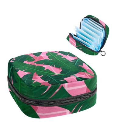 GIAPB Period Bag Sanitary Napkin Storage Bag Period Pouch Travel Makeup Bag Banana Leaf Pink Background Color1458