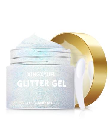 Silver Body Face Glitter Gel  Glow in The Dark Body Glitter Long Lasting Glitter Halloween Chunky Glitter Gel Makeup Body Glitter for Women Girls Rave Glitter Festival Accessories