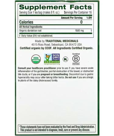 2 Pack of Organic Roasted Dandelion Root Tea | Caffeine Free 16 Wrapped Tea Bags 0.85 oz (24 g) / Pack - Buy Online on GoSupps.com