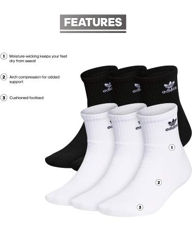 adidas Originals Trefoil Quarter Socks (6-Pack) Medium White/Black - Buy Online on GoSupps.com