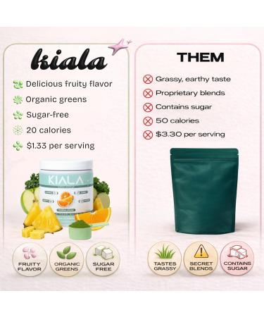 Kiala Nutrition Super Greens Organic Greens Powder with Spirulina & Chlorella for Digestion Gut Health Immunity Adaptogens Energy Gluten Free Vegan Sugar Free Watermelon Slush 30 Servings - Buy Online on GoSupps.com