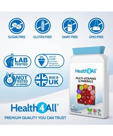 Health4All Multivitamins & Minerals One a Day 360 Easy to Swallow Tablets 1 Year Supply 100% RDA Daily Essential Nutrients for Men & Women Supports Energy Immunity & Overall Health | Made in UK 360 count (Pack of 1) - Buy Online on GoSupps.com