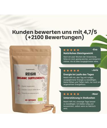 Cupplement Reishi Capsules 500 mg Biologisch 60 Capsules Mushroom Immuun Capsule Singlepack - Buy Online on GoSupps.com