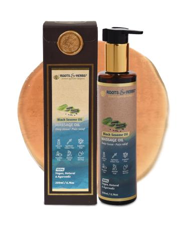 Black Sesame Seed Oil - Body Massage Oil Warmer with Cold-Pressed Black Seed Oil Wintergreen Eucalyptus Oil & Ayurvedic Herbs - Body Massage Oil for Massage Therapy - Roots and Herbs 6.76 oz